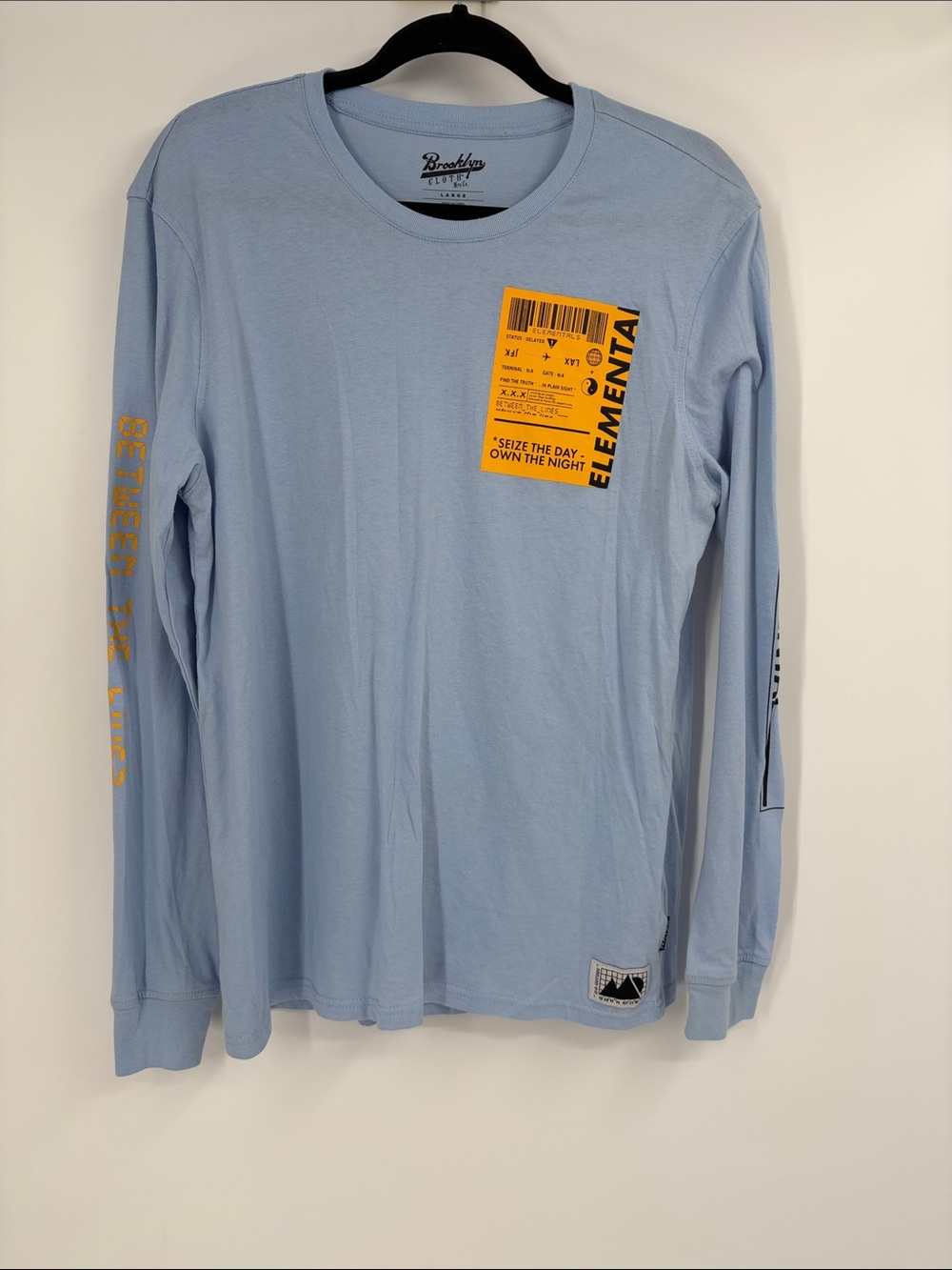 Brooklyn Cloth Light Blue Long Sleeve Elemental Print Shirt Size Large